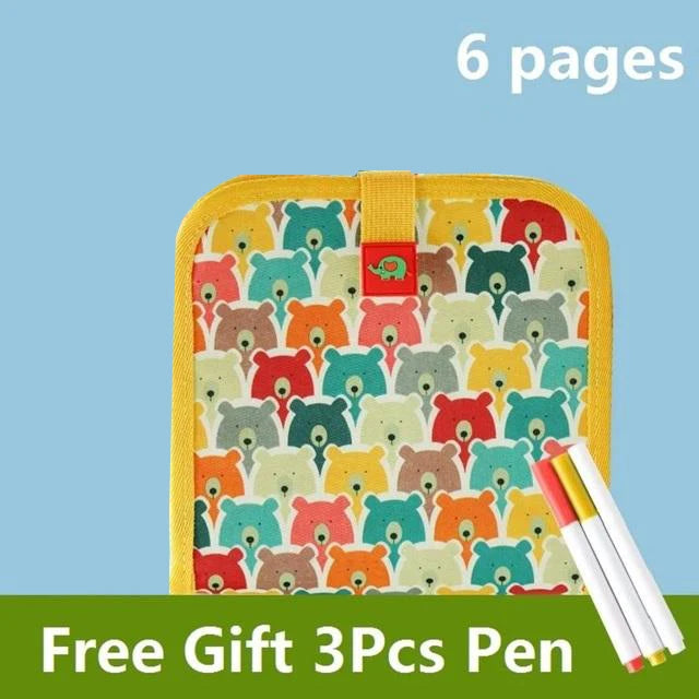Erasable Kids Drawing Book Portable Montessori Painting Toys Blackboard Coloring Books Drawing Boards 6 Pages +3Pcs Pens
