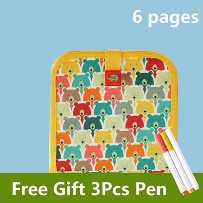 Erasable Kids Drawing Book Portable Montessori Painting Toys Blackboard Coloring Books Drawing Boards 6 Pages +3Pcs Pens