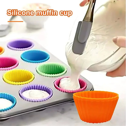 12pcs/Set Silicone Cake Mold Round Shaped Muffin Cupcake Baking Molds Kitchen Cooking Bakeware Maker DIY Cake Decorating Tools