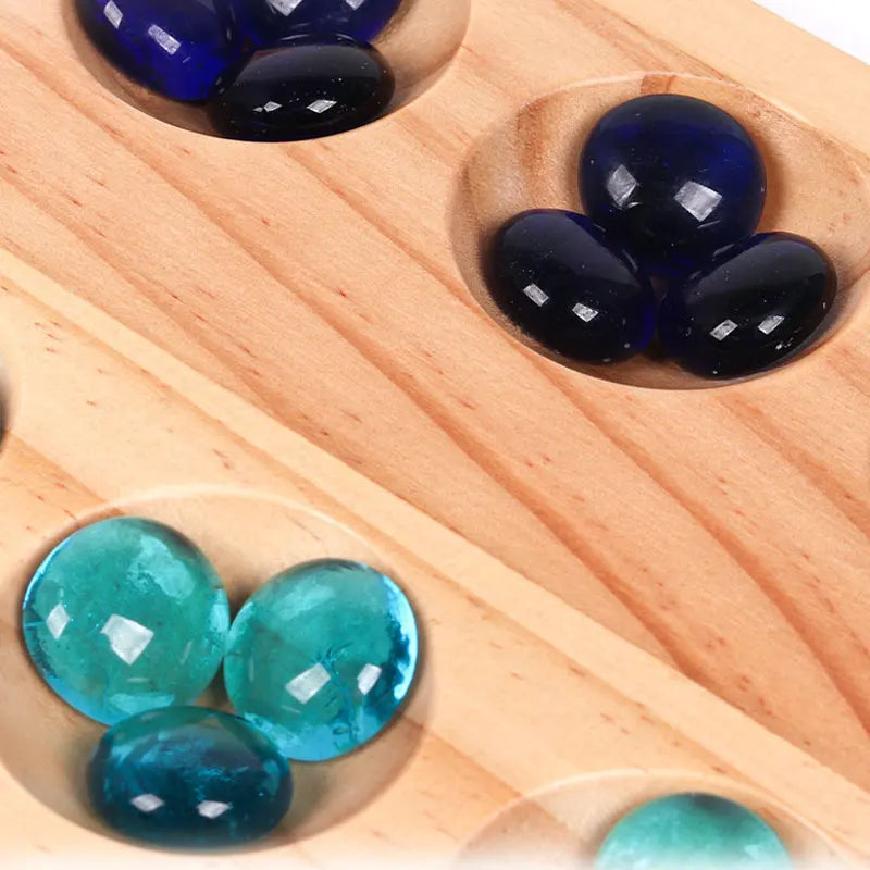 Foldable Mancala Board Game - Fun Classic Table Game with Wooden Board for Adults & Kids