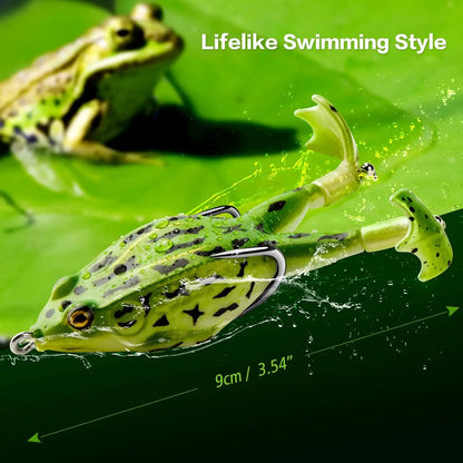Topwater Frog Lure Bass Trout Fishing Lures Kit Set Realistic Prop Frog Soft Swimbait Floating Bait with Weedless Hooks