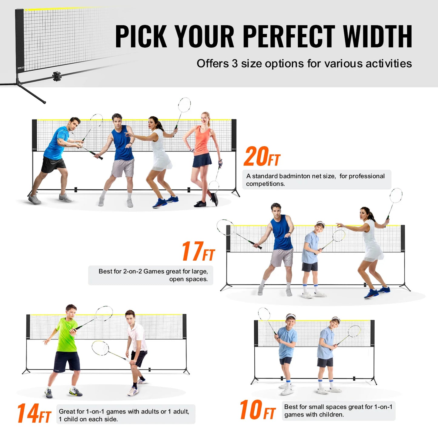 SucceBuy 10-17FT Badminton Net Height Adjustable Volleyball Net Wide Foldable Pickleball Net Portable Easy Setup Tennis Net Set