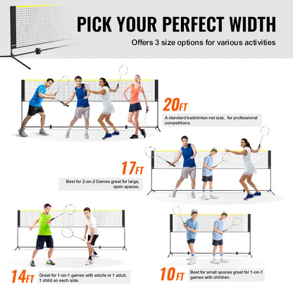 SucceBuy 10-17FT Badminton Net Height Adjustable Volleyball Net Wide Foldable Pickleball Net Portable Easy Setup Tennis Net Set