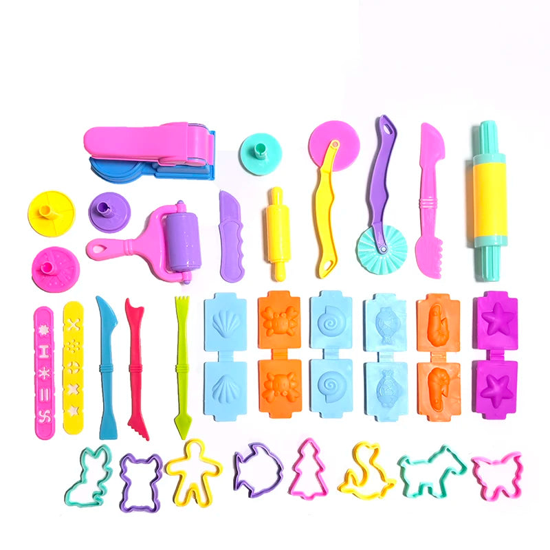 25-32pcs Play Dough Accessories Set Playdough Tools with Various Plastic Molds Rolling Pins Cutters Clay Model for Children Kids