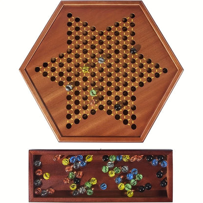 Wooden Chinese Checkers Set with Drawers - 72pcs Colorful Strategy Game for 6 Players, Family & Party Games, All Ages