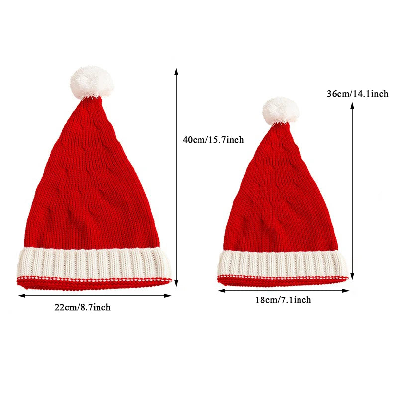 Santa Hats Family Matching Xmas Knit Hat Parent Child Pom Beanie Hat Winter Warmer Crochet Cap For Christmas Party Red White