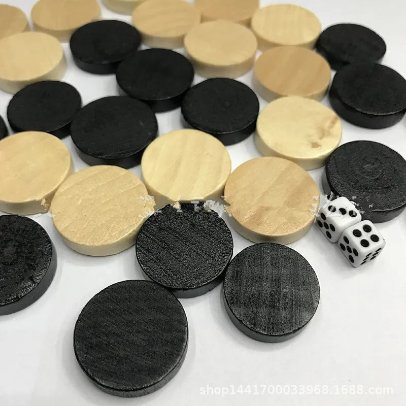 New 30pcs Wooden Draughts Checkers Backgammon Chess Pieces with 2 Dice for Kid Daily Board Game Intelligence Games Entertaining