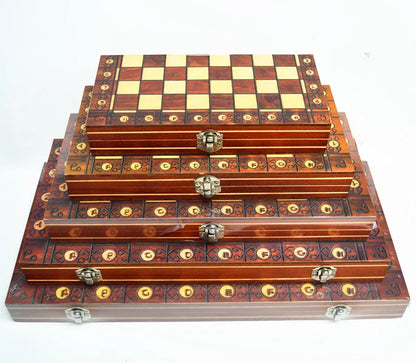 Folding Wooden Portable Chess Game Board Wooden Chess Board for Adults(Chess + Checkers and Backgammon)