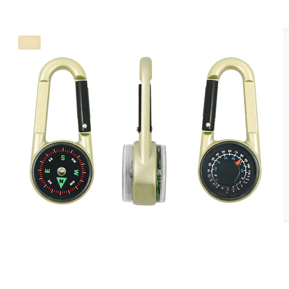 1 Pc Compass Thermometer Carabiner 3 in 1 Mini Compass Carabiner Clip Outdoor Hiking Survival Key Ring Double Sided Metal