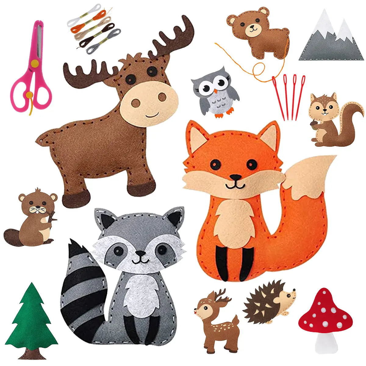 Woodland Animals Craft Kit Forest Creatures DIY Sewing Felt Plush Animals for Kids Early Educational Sewing Sensory Development