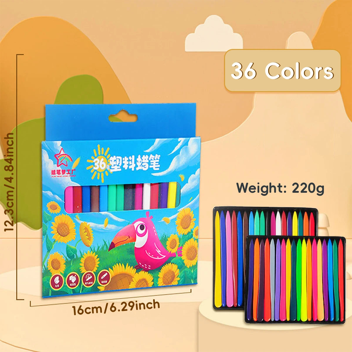 12-36 Color Washable Crayons Non-Toxic Erasable Triangular Grip Art Supplies Toddler Safe Oil Pastels for Drawing Coloring Gifts