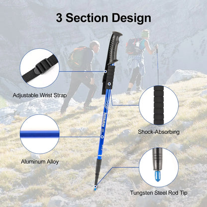 Ultralight 3-Section Trekking Poles Adjustable Aluminum Alloy Nordic Walking Sticks Telescopic Non-Slip for Men And Women Hiking
