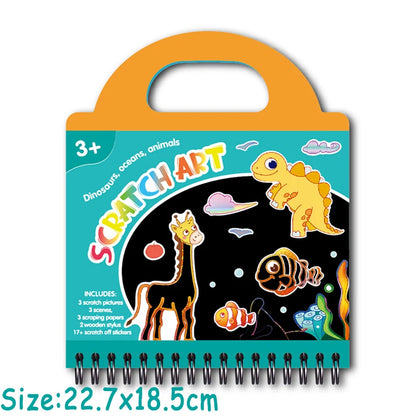 Kid Scratch Art Play Set Colouring Book DIY Drawing Stencils Sticker Creative Craft Toy Kindergarten Activtiy Education Toy Gift
