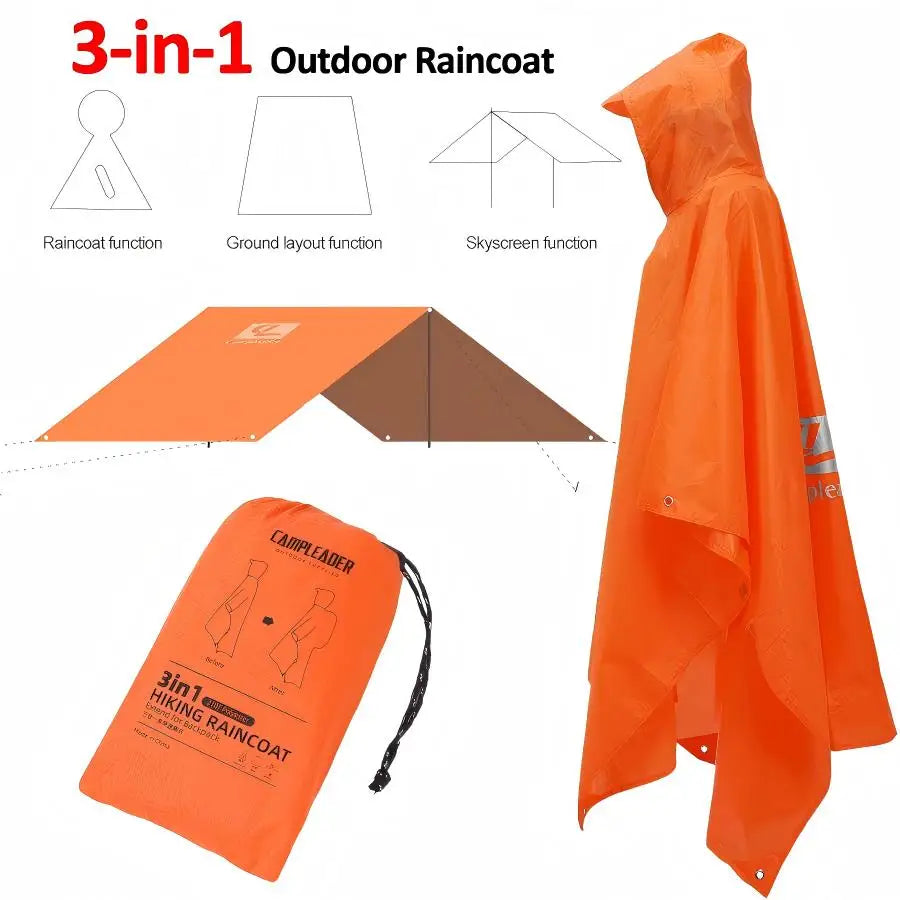 3-in-1 Waterproof Lightweight Unisex Raincoat Hiking,Raincoat Hiking Multifunctional Outdoor Activity Rain Gear Tent Cover