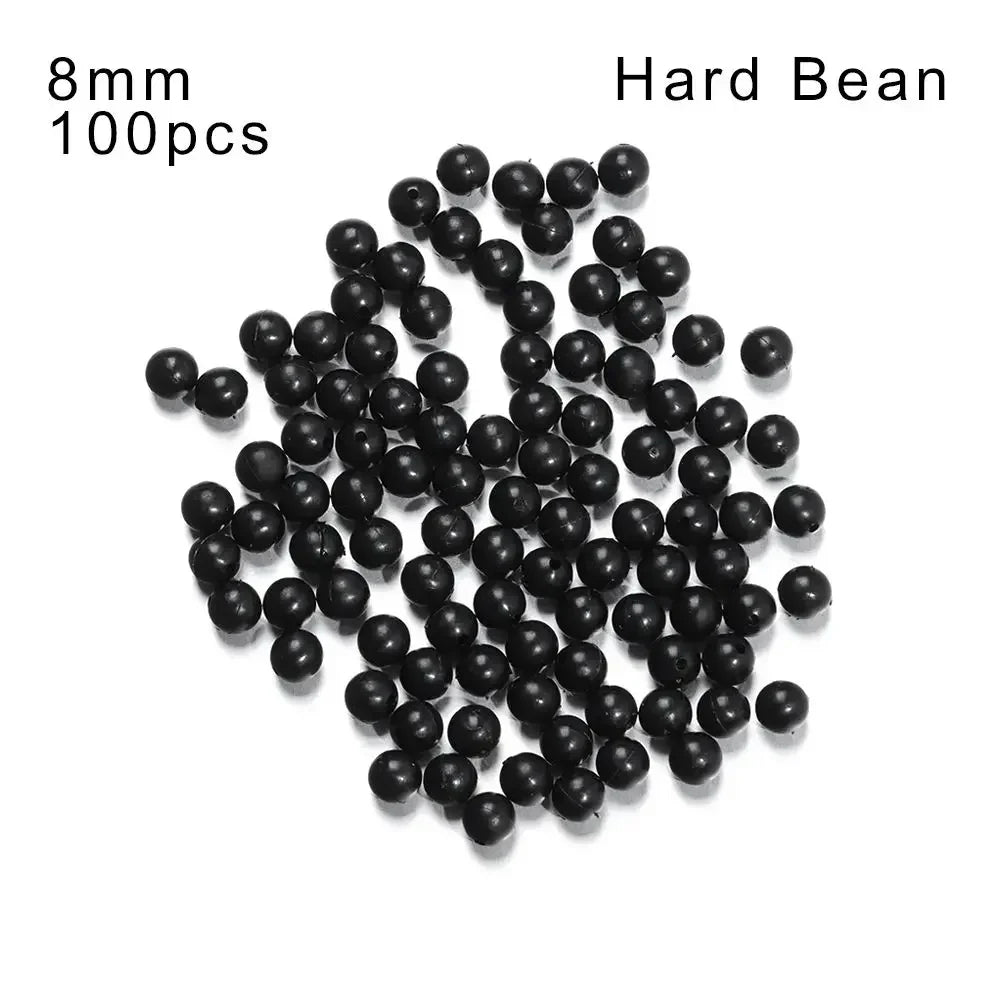 100pcs Fishing Beads Space Stopper Black 3mm-12mm Round Soft and hard beans Fishing Lures bait Hook Rig Accessories