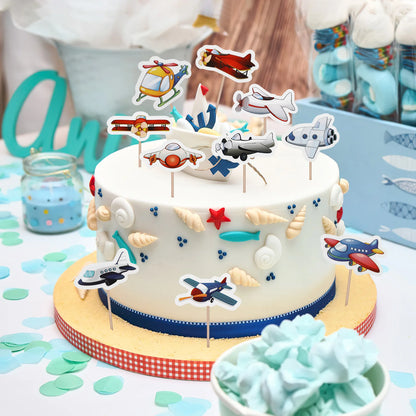 10 Pcs Plane Theme Birthday Decorations Cake Cupcake Picks Toy Set Toppers Airplane Wooden Child