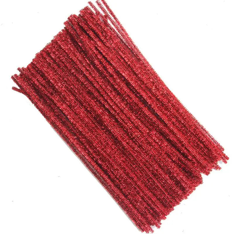 100pcs Glitter Chenille Stems Pipe Cleaners Plush Tinsel Stems Wired Sticks Kids Educational DIY Craft Supplies Toys Craft Xmas