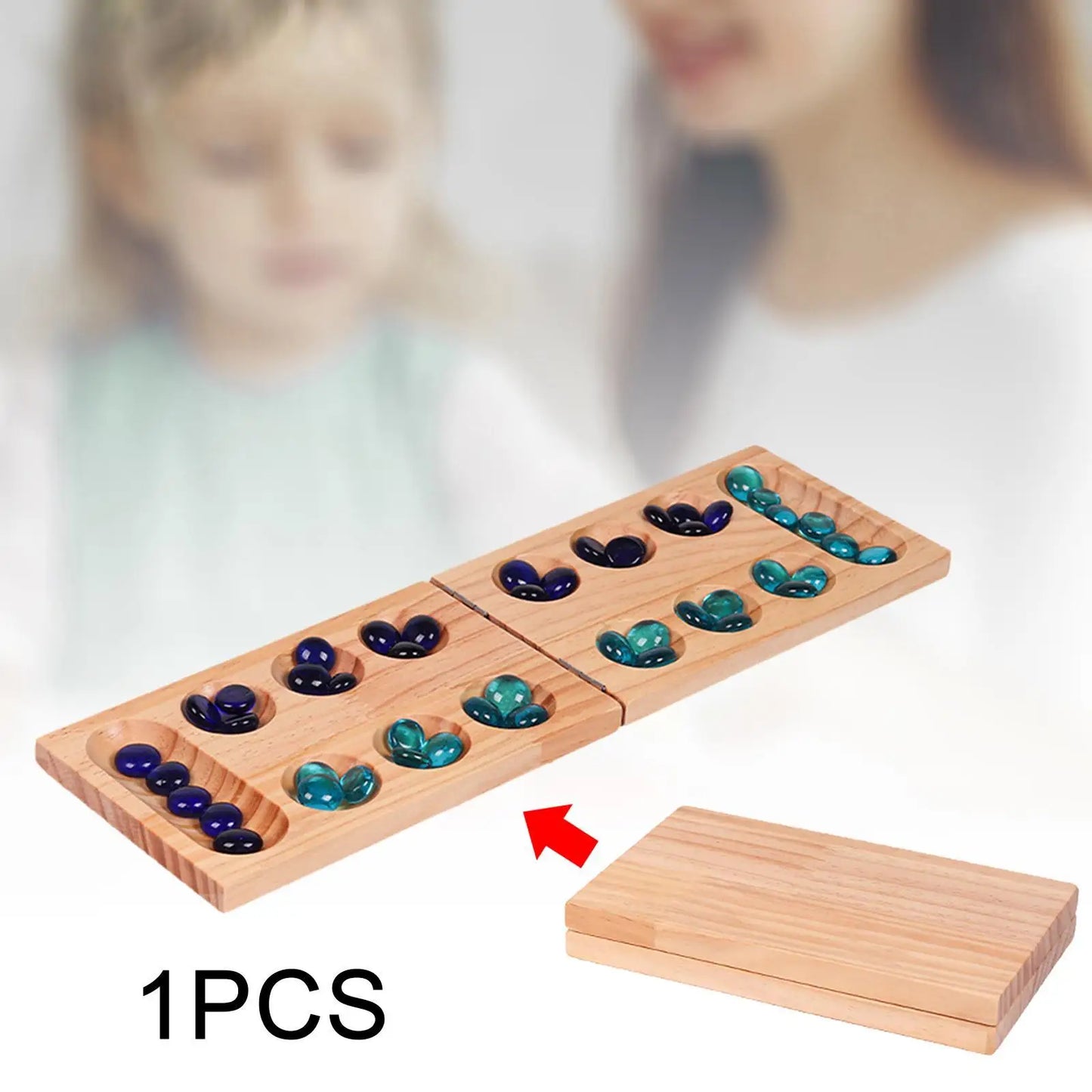 Wooden Foldable Mancala Board Game,Mancala Board Game,Ages 7+,Multi Color Beads Classic Strategy for Party Family Travel