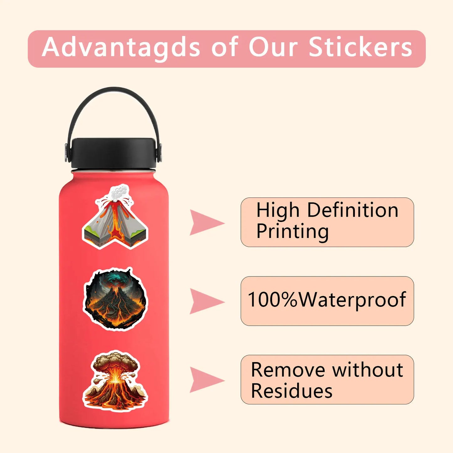 10/30/55PCS Fun Volcano Cartoon Sticker DIY Phone Laptop Luggage Skateboard Graffiti Decals Fun for Gift