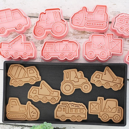 8PcsTransportation Tools Biscuit Mold Cartoon Three-Dimensional Baking at Home 3D Car Fondant Tool Frosting Cookie Grinding Tool