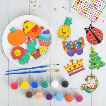 DIY Wooden Magnets Wood Crafts Kit for Kids Glow in The Dark, Arts Supplies Painting Kit, Fun Party Favors for Christmas Gifts