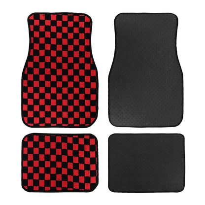 4Pcs JDM Racing  Plush Floor Mat Checkers Vehicle Front Rear Carpets Universal Car Floor Carpet Rugs Non-Slip Car Decoration