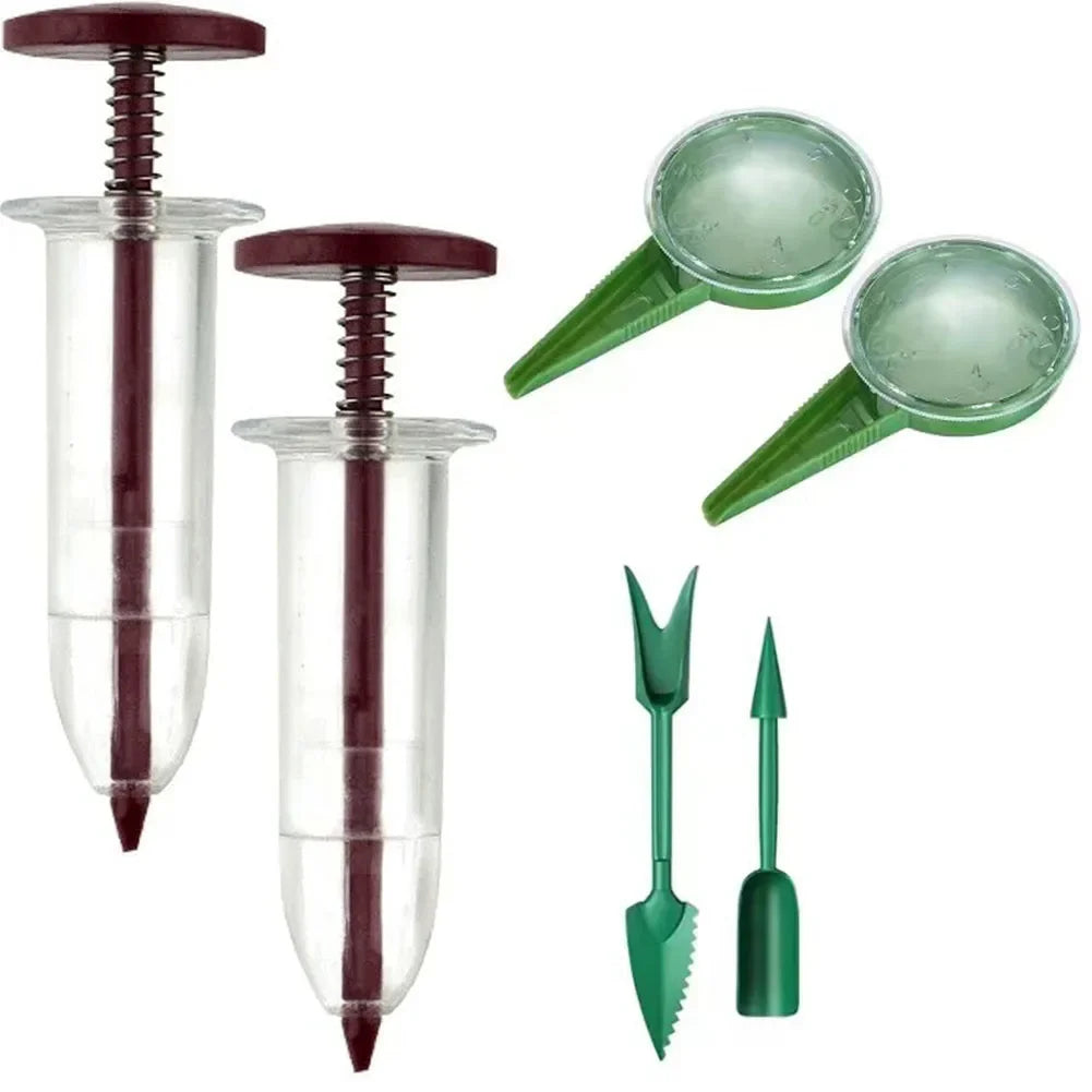 Mini Sowing Seed Dispenser 5 Different Settings Handheld Seed Planter with 2 Transplanting Tools Hand Seeder Gardening Supplies