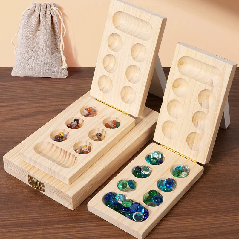 Mancala Board Game Set Family Games Multi Color Beads Ages 7+ Wooden Collapsible for Party Gift Adult Whole Family Boys Girls
