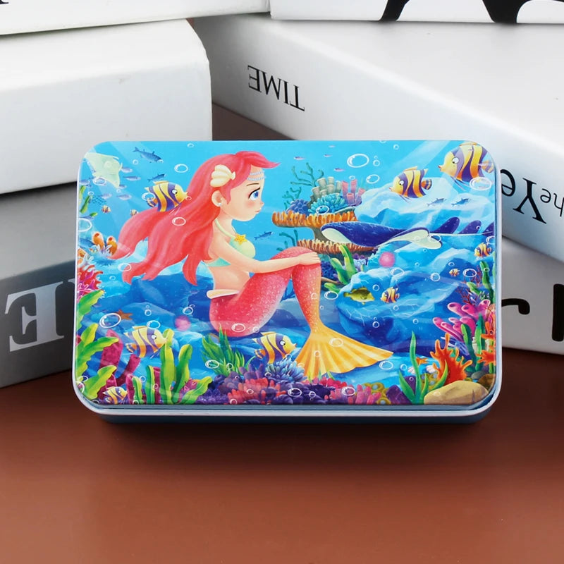 60pcs Jigsaw Cartoon Puzzle With Metal Box, Children's Early Education Animal Vehicle Puzzle, Parent-Child Interaction Game