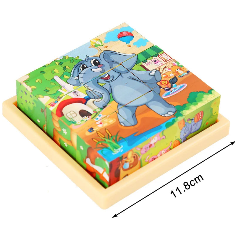 3D cube Wooden puzzle children's nine pieces six-sided wooden block tray children's Montessori learning educational puzzle toys