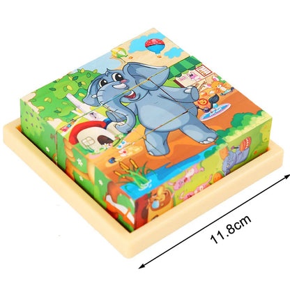 3D cube Wooden puzzle children's nine pieces six-sided wooden block tray children's Montessori learning educational puzzle toys