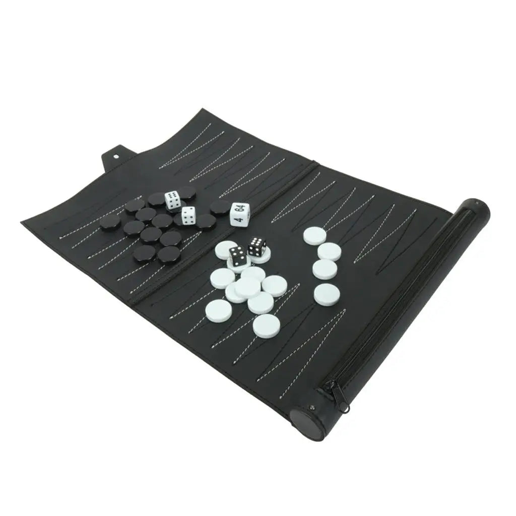 Classic Portable Recreational PU Leather Roll-Up Backgammon Board Game Toys