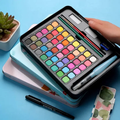 Watercolor Painting  48 Colors Solid Water Color Paint With Brush&Paper Drawing Set Art Supplies for Artists Beginner