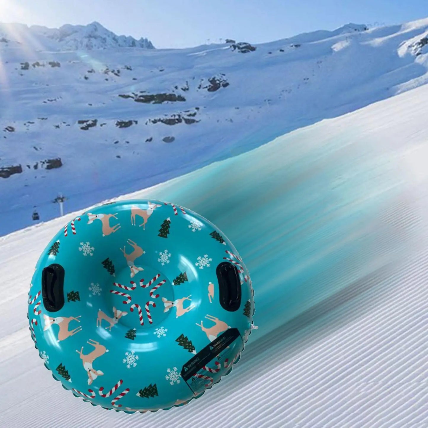 Winter Snow Tube 35.83inch Kids Adults Sledding Sleigh Inflatable Snow Sled Foldable Cold-resistant Ski Circle with Handles