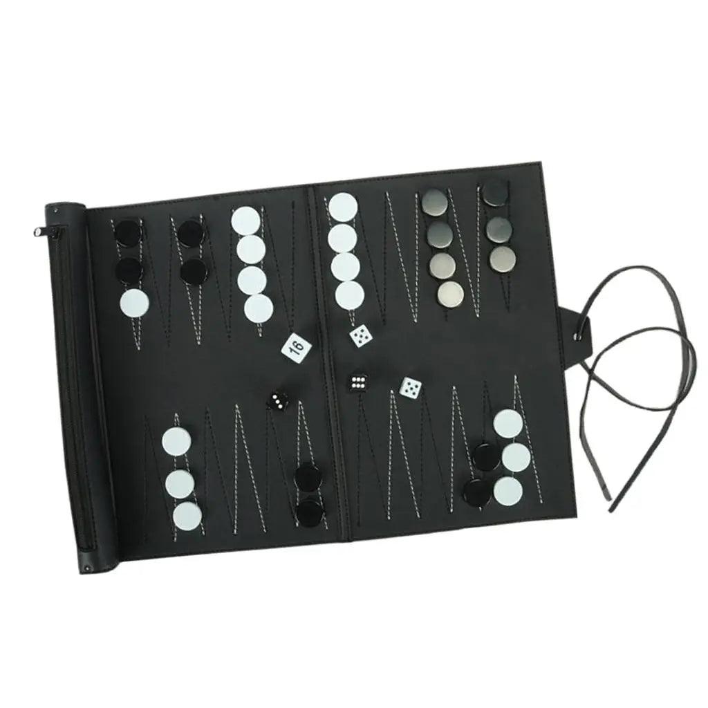 Classic Portable Recreational PU Leather Roll-Up Backgammon Board Game Toys