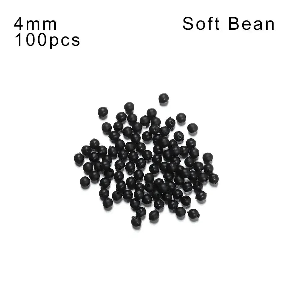 100pcs Fishing Beads Space Stopper Black 3mm-12mm Round Soft and hard beans Fishing Lures bait Hook Rig Accessories