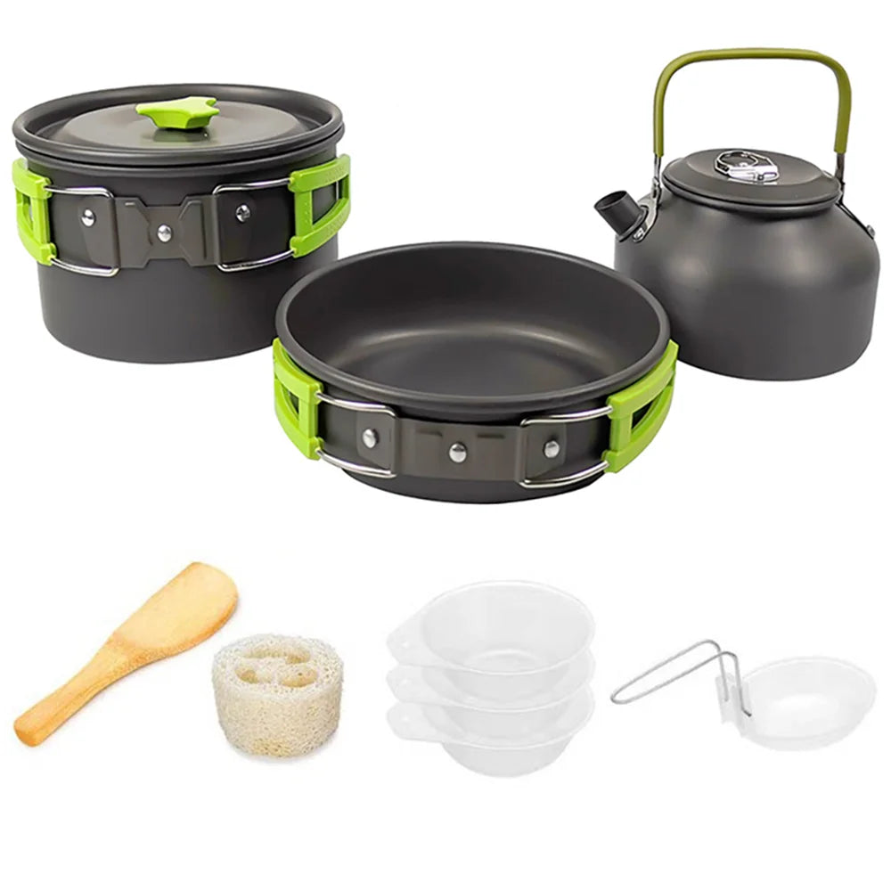 1Set Camping Cooking set Camping Cookware Travel Tableware Outdoor Picnic Set Teapot For 2-3 Peaple Non-stick pots assorted sets