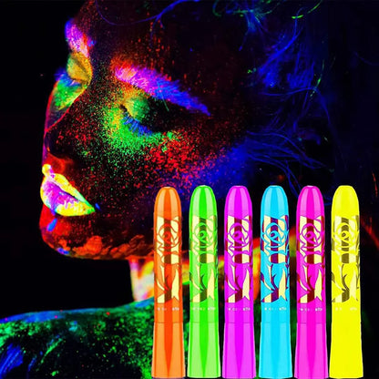 6 Colors UV Neon Crayons Kit Glow in the dark Body Face Paint Washable Water Soluble Face Painting Birthday Party Props