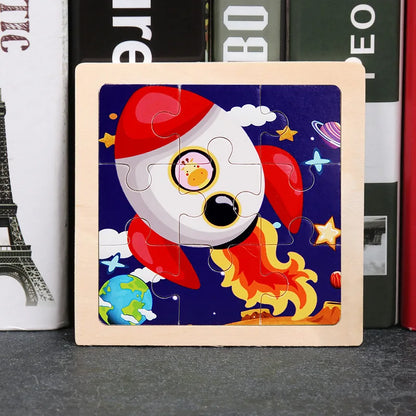 Baby Wooden Toys 11x11cm Jigsaw 3d Puzzle Cartoon Animal Traffic Wooden Puzzle Game Montessori Educational Toys For Children