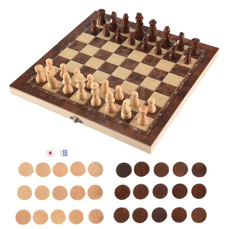 Hot Selling 3 In 1 Wooden International Chess Set Board Travel Games Chess Backgammon Draughts Entertainment