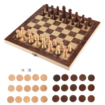 Hot Selling 3 In 1 Wooden International Chess Set Board Travel Games Chess Backgammon Draughts Entertainment