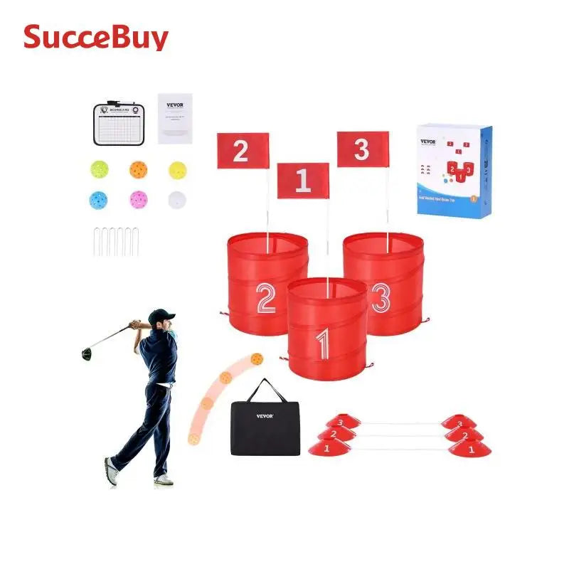 SucceBuy 3/6/9 Hole Kids Backyard Golf Game Portable Bucket Golf Course Practice Chipping Games for Family  Yard Sports Toys
