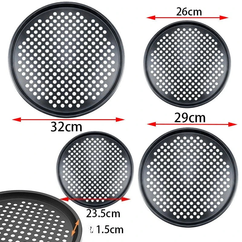 Nonstick Carbon Steel Pizza Pan Round Pizza Baking Tray with Holes for Crispy & Bubbly Home Restaurant Kitchen Baking Tools