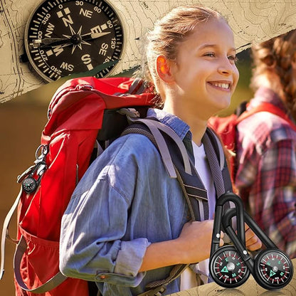1 Pc Compass Thermometer Carabiner 3 in 1 Mini Compass Carabiner Clip Outdoor Hiking Survival Key Ring Double Sided Metal