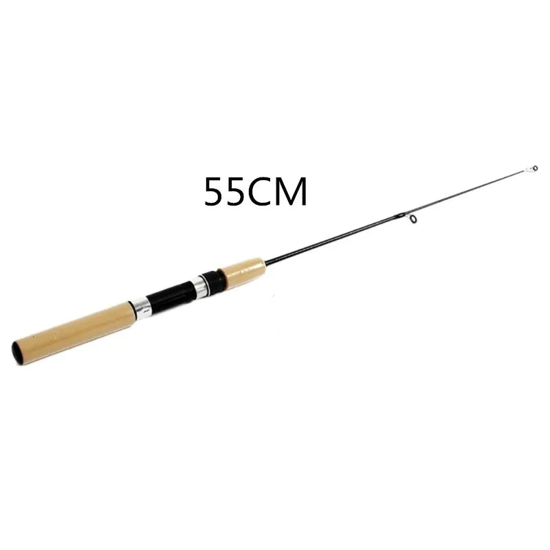 Winter Shrimp Fishing Rods Mini Ice Rod Metal Fishing Reels Elastic Carbon Bait Anti Slip Wood Color Handle Casting Rod pesca