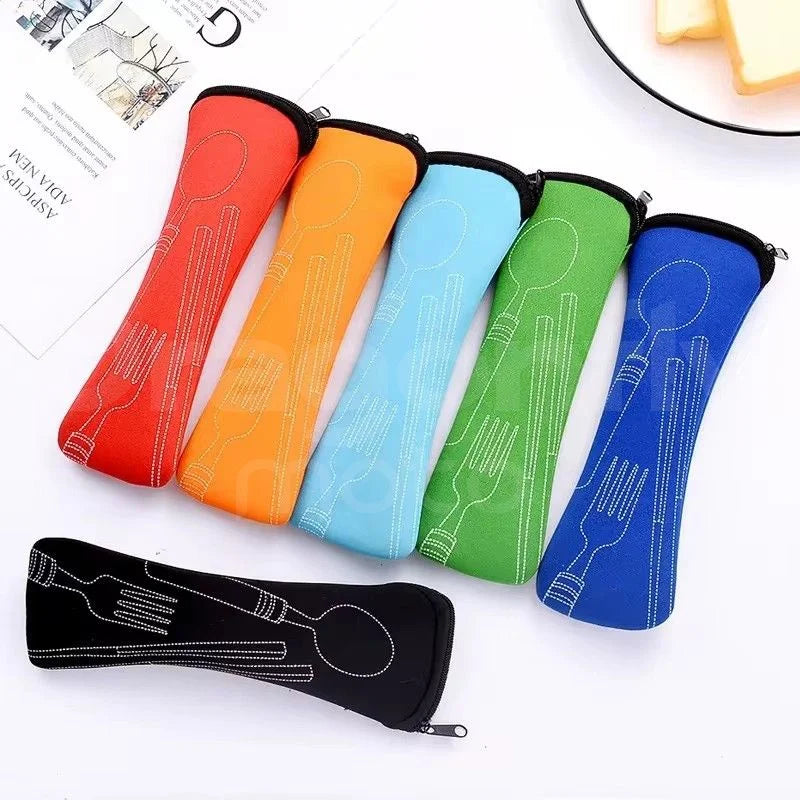 1/3pcs Picnic Set Tableware Washable With Zipper Travel Cutlery Kit  Portable Pouch For Dinner Household Tool Camping Spoon