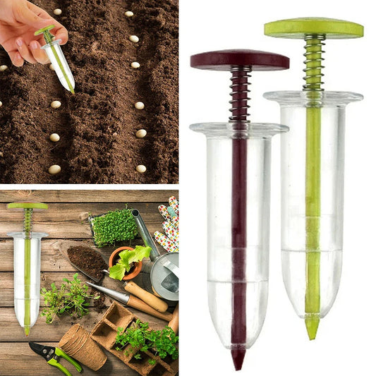 Mini Sowing Seed Dispenser 5 Different Settings Handheld Seed Planter with 2 Transplanting Tools Hand Seeder Gardening Supplies