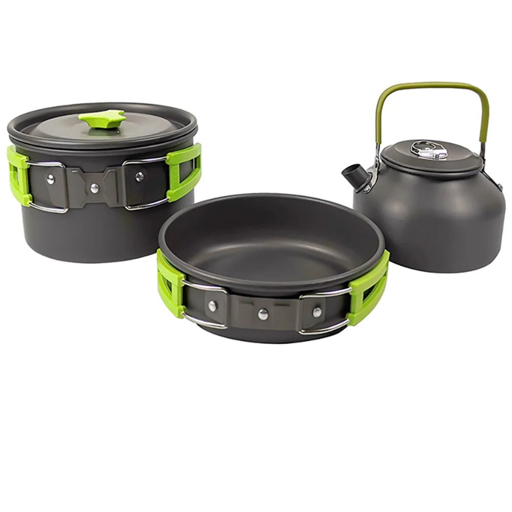 1Set Camping Cooking set Camping Cookware Travel Tableware Outdoor Picnic Set Teapot For 2-3 Peaple Non-stick pots assorted sets