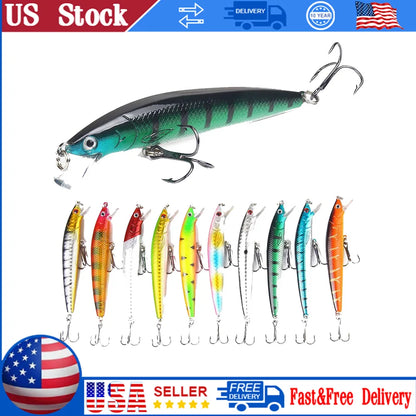 20pcs Long Tail Minnow Fishing Lure 8g11g Floating Hard Bait Bionic Plastic Bait Set 3D Eye 10 Color Carp Perch Fishing Tackles