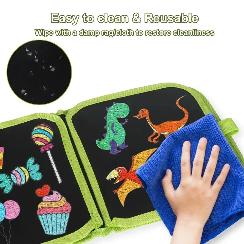 Erasable Kids Drawing Book Portable Montessori Painting Toys Blackboard Coloring Books Drawing Boards 6 Pages +3Pcs Pens